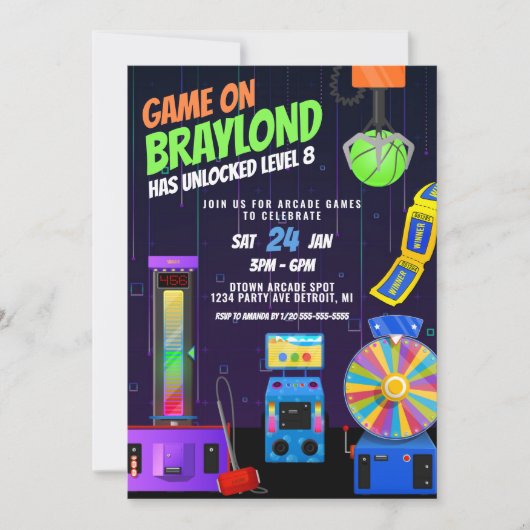 Arcade Birthday Party Einladung (Vorderseite)