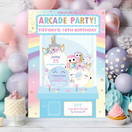 Arcade Birthday Party Girl Rainbow Unicorn Einladung