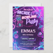 Arcade Bowling Neon Birthday Party Einladung (Vorderseite)