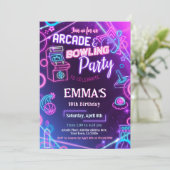 Arcade Bowling Neon Birthday Party Einladung (Stehend Vorderseite)