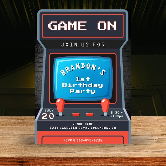 Arcade Game 1. Geburtstag Party Einladung