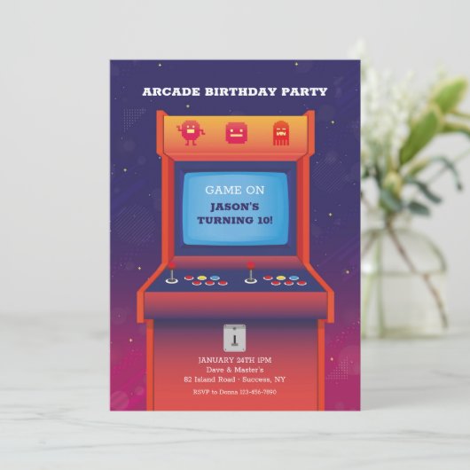 Arcade Game Einladung (Stehend Vorderseite)
