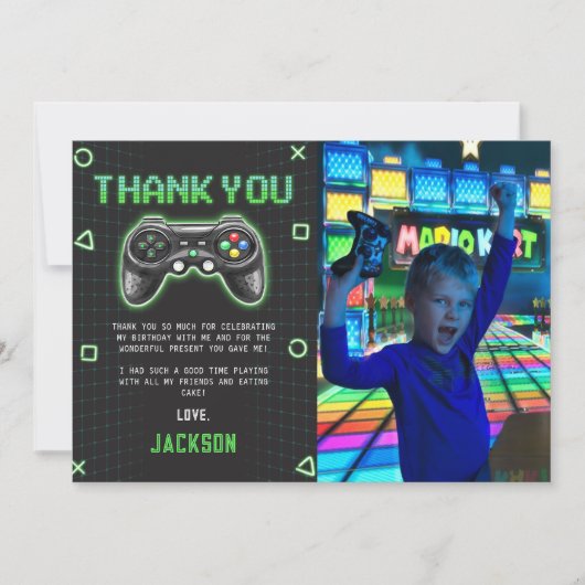 Arcade Game Kindergeburtstag Foto Danke Karte (Vorderseite)