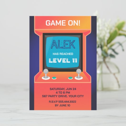 Arcade Gamer Einladung (Stehend Vorderseite)