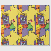 Arcade Gamer Strichmännchen Fun Vintages Videospie Geschenkpapier (Flach)