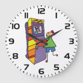 Arcade Gamer Strichmännchen Fun Vintages Videospie Große Wanduhr (Vorderseite)