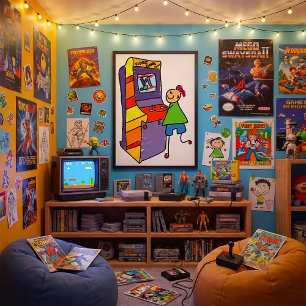 Arcade Gamer Strichmännchen Fun Vintages Videospie Poster