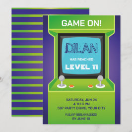 Arcade Geburtstag, Gamer Geburtstagseinladung, grü Einladung