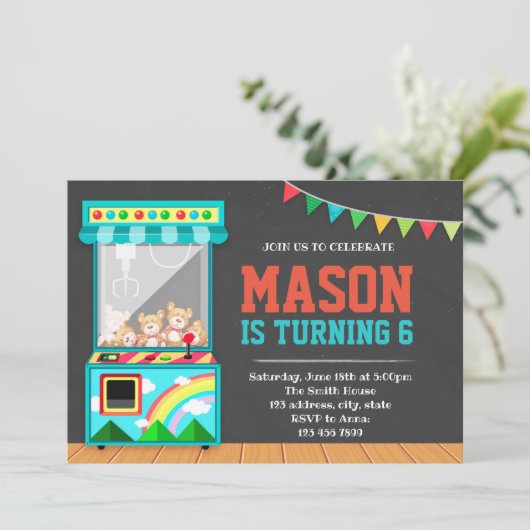 Arcade-Geburtstagsfeier Einladung (Stehend Vorderseite)