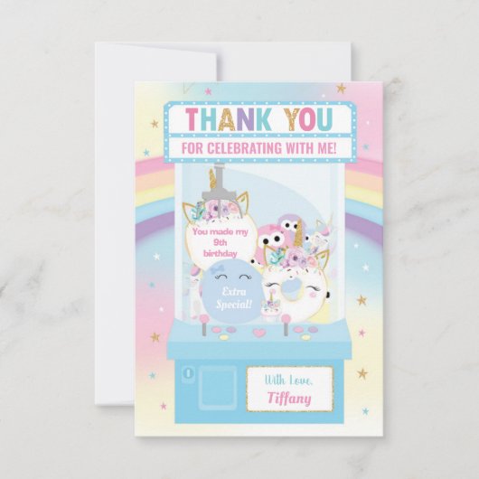 Arcade Girl Birthday Niedlich Blue Claw Machine Dankeskarte (Vorderseite)