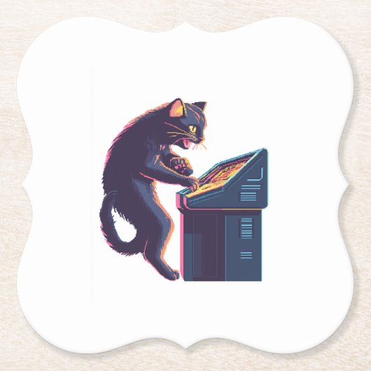 Arcade Meowster – Nostalgischer Gamer-Katz Untersetzer (Vorderseite)