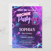 Arcade Neon Glow Birthday Party Einladung (Vorderseite)