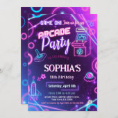 Arcade Neon Glow Birthday Party Einladung (Vorne/Hinten)
