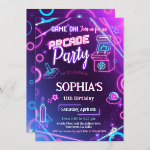 Arcade Neon Glow Birthday Party Einladung