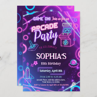 Arcade Neon Glow Birthday Party Einladung