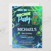 Arcade Neon Glow Birthday Party Einladung (Vorderseite)