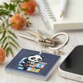 Arcade Panda Gamer - Retro Pixel Art Gaming Design Schlüsselanhänger (Vorderseite rechts)