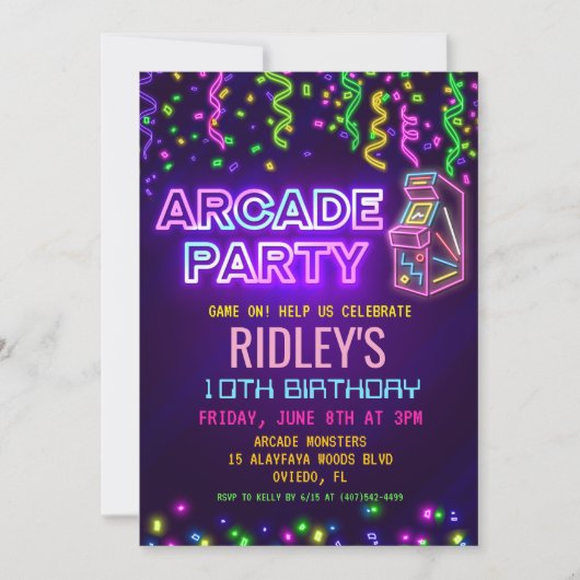 Arcade Party Geburtstag Einladung (Vorderseite)