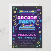 Arcade Party Glow Neon Video Game On Girl Birthday Einladung (Vorderseite)