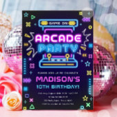 Arcade Party Glow Neon Video Game On Girl Birthday Einladung
