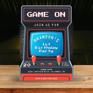 Arcade-Spiel 1. Geburtstagsfeier Einladung