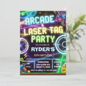 Arcade und Laser Tag Party ALT1 Einladung (Stehend Vorderseite)