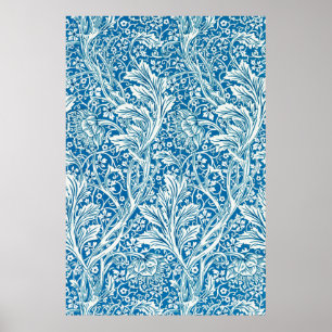 Arcadia Blue Floral Wallpaper by May Morris Poster