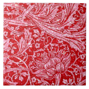 Arcadia, vintage, sanfter roter und weißer Glitter Fliese