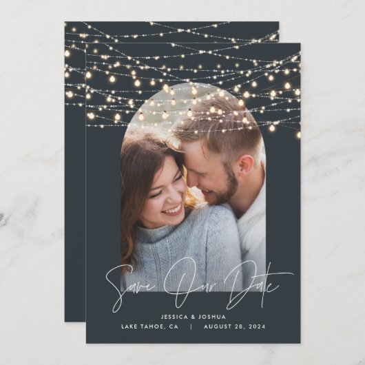 Arch 1 Foto String Light Skript Moderne Hochzeit Save The Date (Vorne/Hinten)