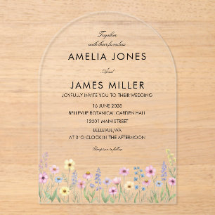 Arch Acryl einfarbig bunte Wildblumen-Hochzeit  Acryleinladungen