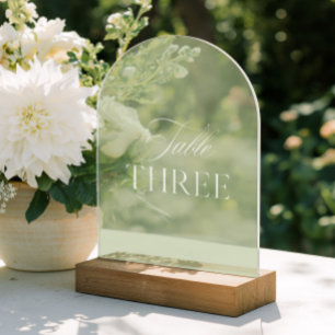 Arch Acryl Olivgrüne Hochzeitstisch Nummer Drei Acryleinladungen