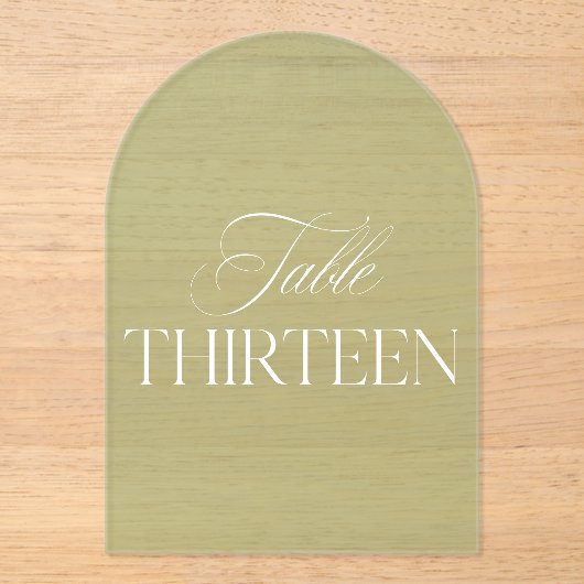 Arch Acrylic Green Wedding Table Thirteen Number Acryleinladungen (Vorderseite)
