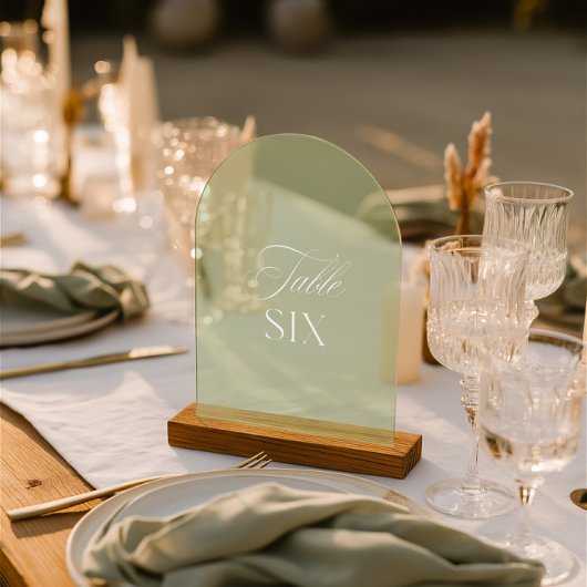 Arch Acrylic Sage Green Wedding Table 6 Nummer Acryleinladungen