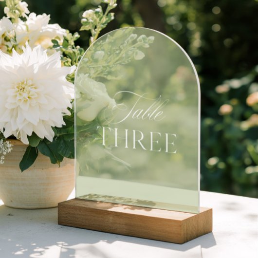 Arch Acrylic Sage Green Wedding Table Three Number Acryleinladungen