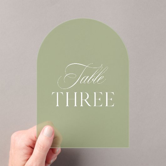 Arch Acrylic Sage Green Wedding Table Three Number Acryleinladungen (Insitu (Handheld))