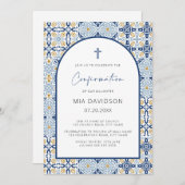 Arch Amalfi Tile Blue Confirmation Einladung (Vorne/Hinten)