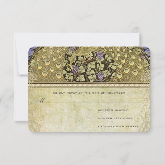 Arch Art Nouveau Peacock Birds Wedding RSVP Karte (Vorderseite)