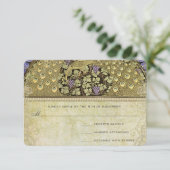 Arch Art Nouveau Peacock Birds Wedding RSVP Karte (Stehend Vorderseite)