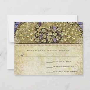 Arch Art Nouveau Peacock Birds Wedding RSVP Karte