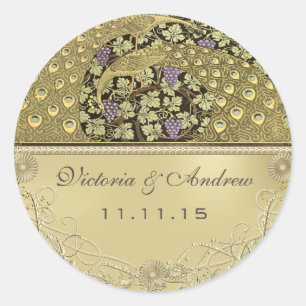 Arch Art Nouveau Peacock Birds Wedding Siegel Runder Aufkleber