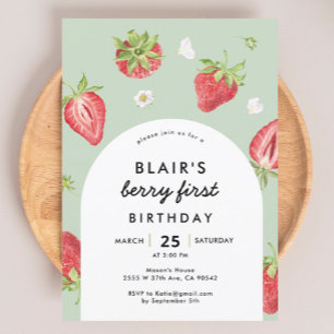 Arch Berry First Birthday Strawberry Thema Einladung
