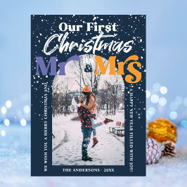 Arch Blue First Christmas Mr. und Mrs. Couple Foto Feiertagskarte