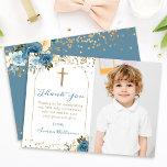 Arch Blue Floral First Heilige Kommunion Foto Dankeskarte<br><div class="desc">Arch Blue Floral First Heilige Kommune Foto Danke Karte</div>