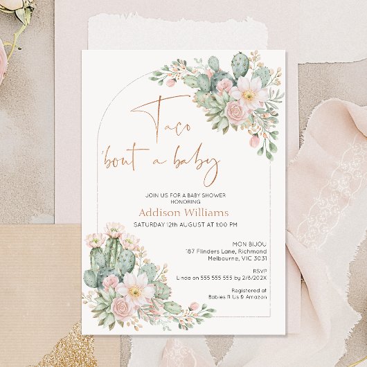 Arch Blush Floral Taco 'über ein Baby Baby Einladung