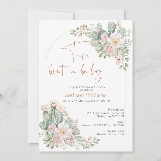 Arch Blush Floral Taco 'über ein Baby Baby Einladung (Vorderseite)