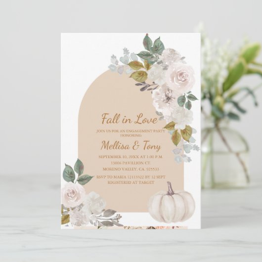 Arch Boho Floral Pumpkin Falling in Liebe Einladung (Stehend Vorderseite)