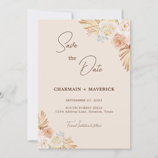 Arch Boho Pampas Getrocknetes Gras Save The Date (Vorderseite)