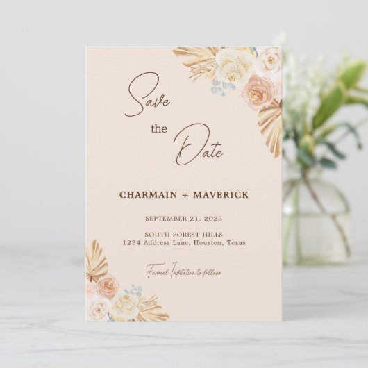 Arch Boho Pampas Getrocknetes Gras Save The Date (Stehend Vorderseite)