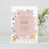 Arch Boho Pampas Grass Animal Safari Geburtstag Einladung (Stehend Vorderseite)