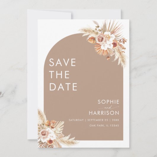 Arch Boho Pampas Grass Save the Date getrocknete B Einladung (Vorderseite)